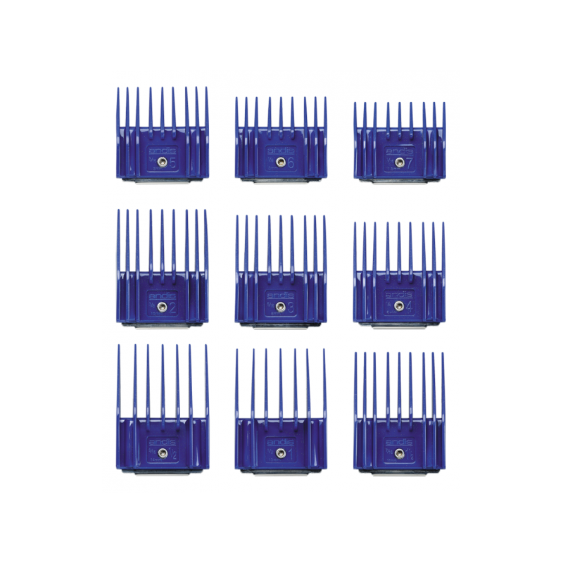 Sada plastových hřebenů Andis s kovovou sponou - set I (1,5-14 mm)